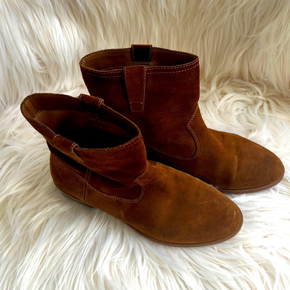 Rebecca Minkoff cognac suede booties, size 8.